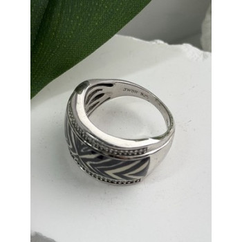 JWBR 925 Sterling Silver Enamel Zebra Stripe Diamonds Ring Size 8