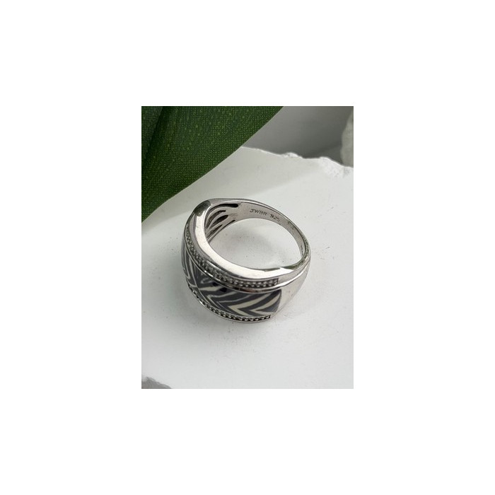 JWBR 925 Sterling Silver Enamel Zebra Stripe Diamonds Ring Size 8