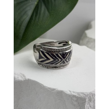 JWBR 925 Sterling Silver Enamel Zebra Stripe Diamonds Ring Size 8