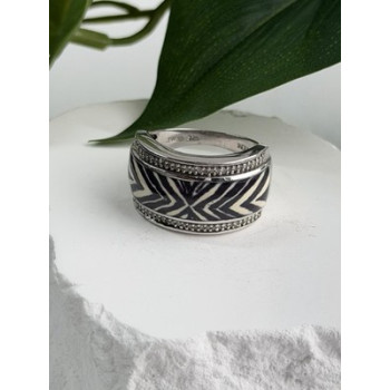 JWBR 925 Sterling Silver Enamel Zebra Stripe Diamonds Ring Size 8
