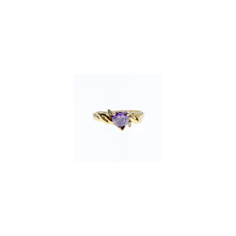 10K YELLOW GOLD AMETHYST & DIAMONDS HEART RING SIZE 6.75