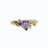 10K Yellow Gold Amethyst & Diamonds Heart Ring Size 6.75