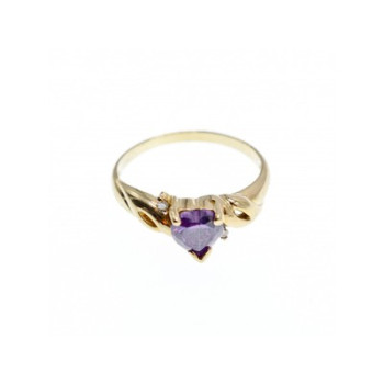 10K YELLOW GOLD AMETHYST & DIAMONDS HEART RING SIZE 6.75