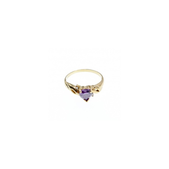 10K YELLOW GOLD AMETHYST & DIAMONDS HEART RING SIZE 6.75