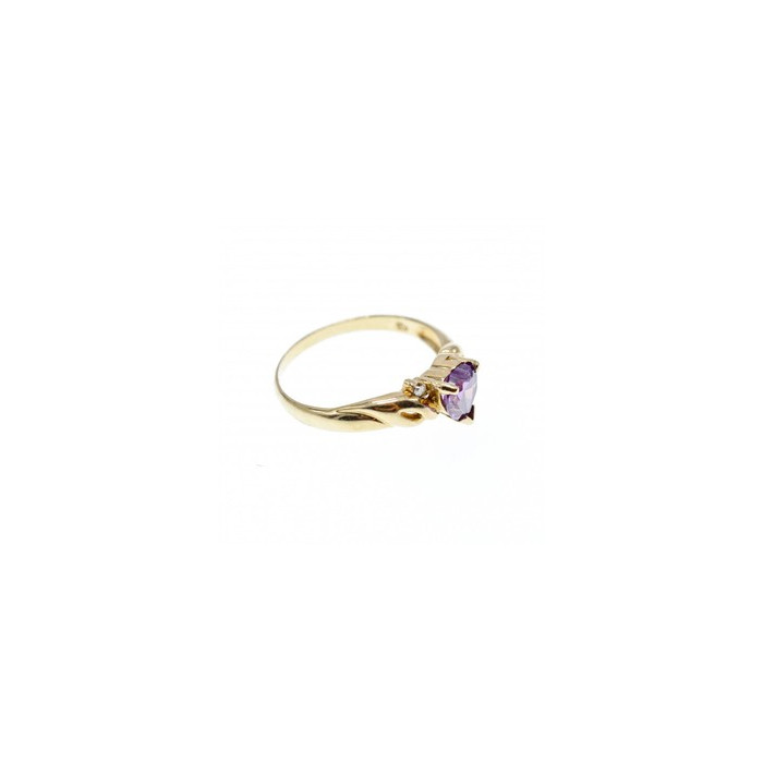 10K YELLOW GOLD AMETHYST & DIAMONDS HEART RING SIZE 6.75