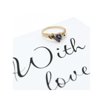 10K YELLOW GOLD AMETHYST & DIAMONDS HEART RING SIZE 6.75