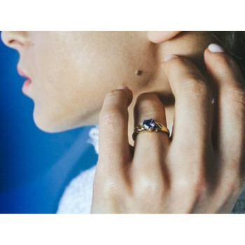 10K YELLOW GOLD AMETHYST & DIAMONDS HEART RING SIZE 6.75