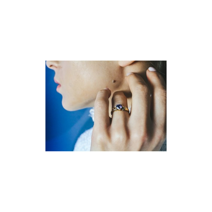 10K YELLOW GOLD AMETHYST & DIAMONDS HEART RING SIZE 6.75