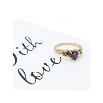 10K YELLOW GOLD AMETHYST & DIAMONDS HEART RING SIZE 6.75