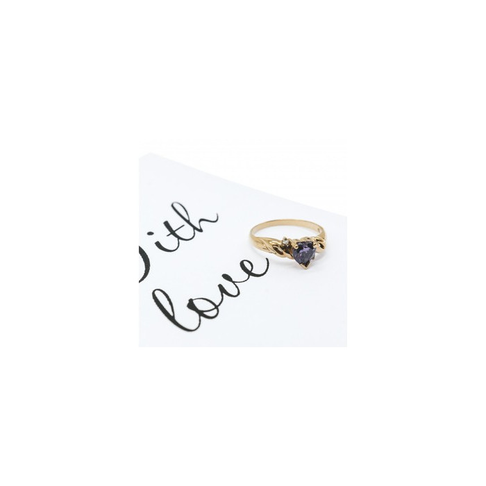 10K YELLOW GOLD AMETHYST & DIAMONDS HEART RING SIZE 6.75