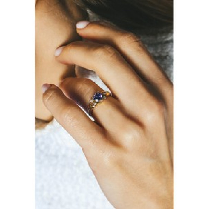 10K Yellow Gold Amethyst & Diamonds Heart Ring Size 6.75