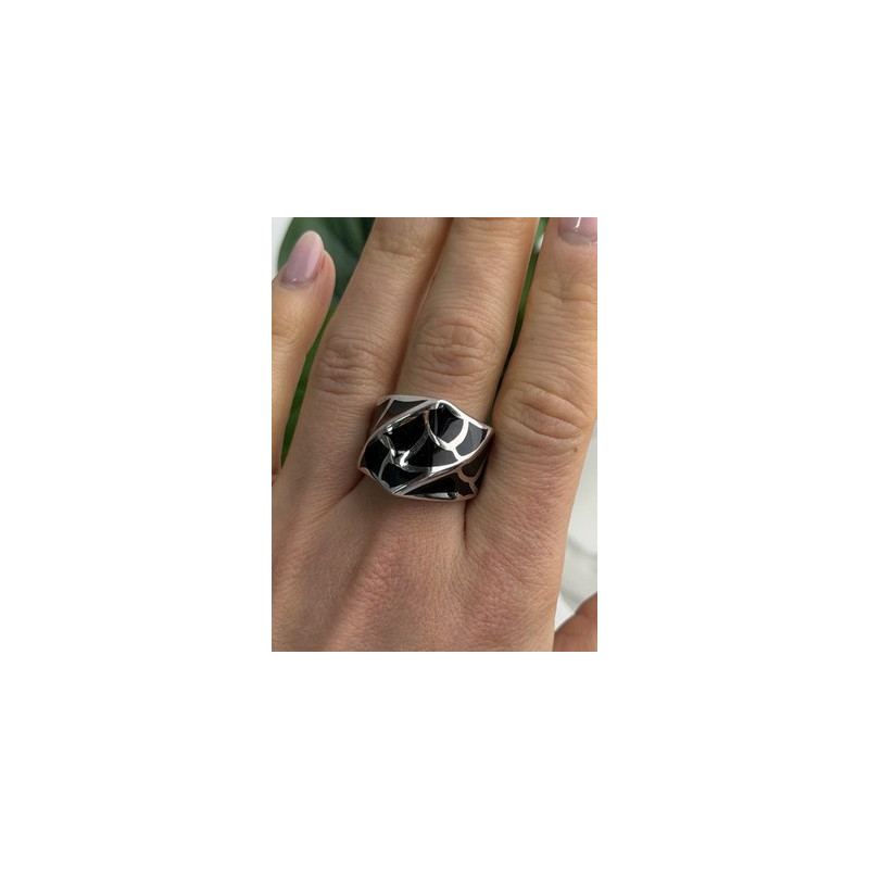 Italy Geometric Design 925 Sterling Silver Black Onyx Ring Size 10