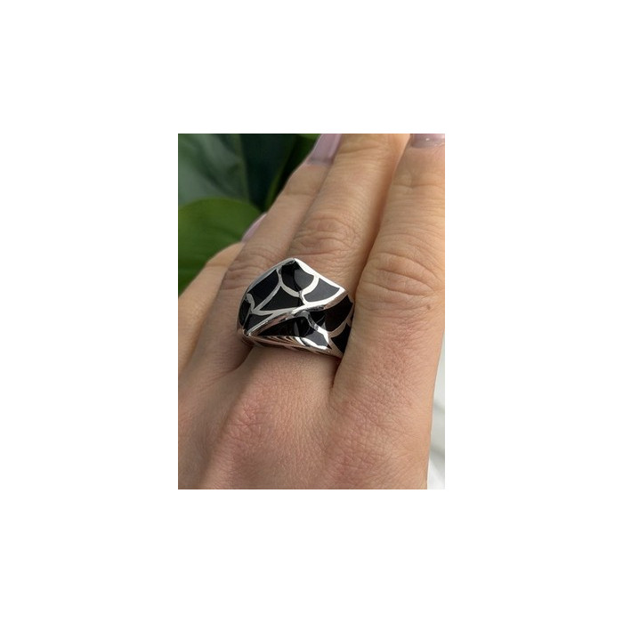 Italy Geometric Design 925 Sterling Silver Black Onyx Ring Size 10