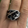 Italy Geometric Design 925 Sterling Silver Black Onyx Ring Size 10