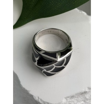 Italy Geometric Design 925 Sterling Silver Black Onyx Ring Size 10