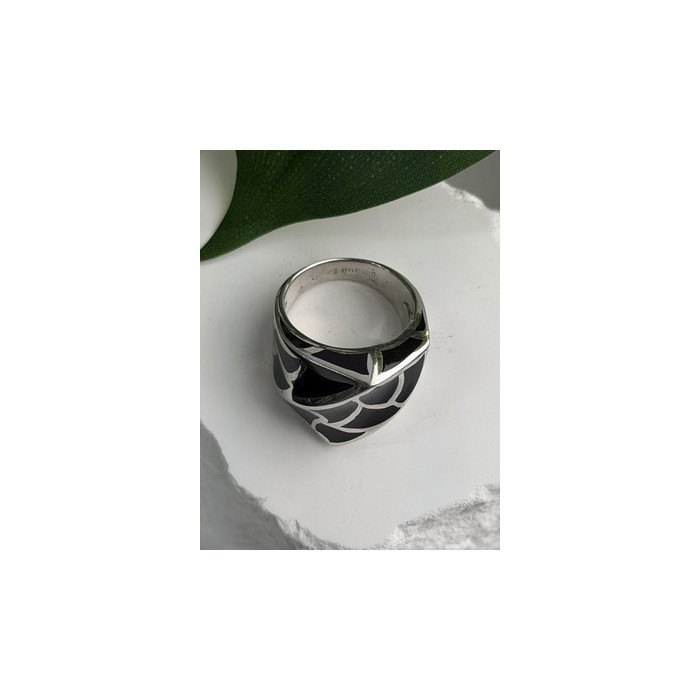 Italy Geometric Design 925 Sterling Silver Black Onyx Ring Size 10