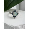 925 Sterling Silver Opal White & Blue Topaz Flower Ring Size 7