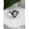 925 Sterling Silver Opal White & Blue Topaz Flower Ring Size 7
