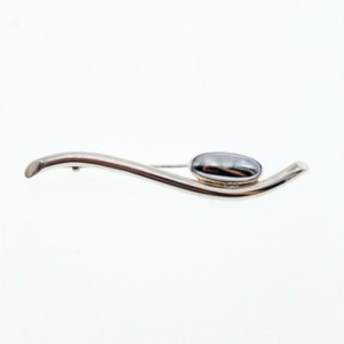Vintage 925 Sterling Silver Hematite Brooch