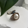 Beautiful Design 925 Sterling Silver Pearl & Topaz Ring Size 5