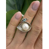 Beautiful Design 925 Sterling Silver Pearl & Topaz Ring Size 5