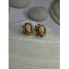 10K Yellow Gold Vintage Oval Cameo Stud Earrings Length 0.40 Inch