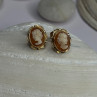 10K Yellow Gold Vintage Oval Cameo Stud Earrings Length 0.40 Inch