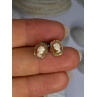 10K Yellow Gold Vintage Oval Cameo Stud Earrings Length 0.40 Inch