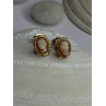 10K Yellow Gold Vintage Oval Cameo Stud Earrings Length 0.40 Inch
