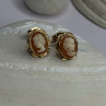 10K Yellow Gold Vintage Oval Cameo Stud Earrings Length 0.40 Inch