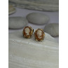 10K Yellow Gold Vintage Oval Cameo Stud Earrings Length 0.40 Inch