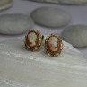 10K Yellow Gold Vintage Oval Cameo Stud Earrings Length 0.40 Inch
