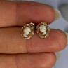 10K Yellow Gold Vintage Oval Cameo Stud Earrings Length 0.40 Inch