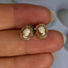 10K Yellow Gold Vintage Oval Cameo Stud Earrings Length 0.40 Inch