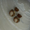 10K Yellow Gold Vintage Oval Cameo Stud Earrings Length 0.40 Inch