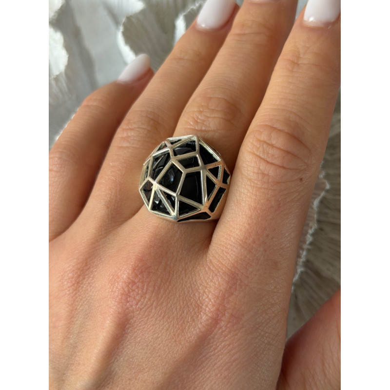 ARD Modernist 925 Sterling Silver Geometric Black Onyx Ring Size 8