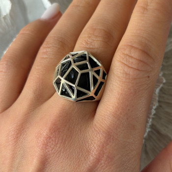 ARD Modernist 925 Sterling Silver Geometric Black Onyx Ring Size 8