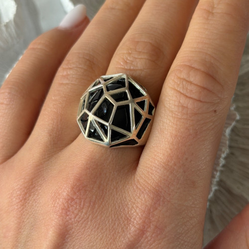 ARD Modernist 925 Sterling Silver Geometric Black Onyx Ring Size 8