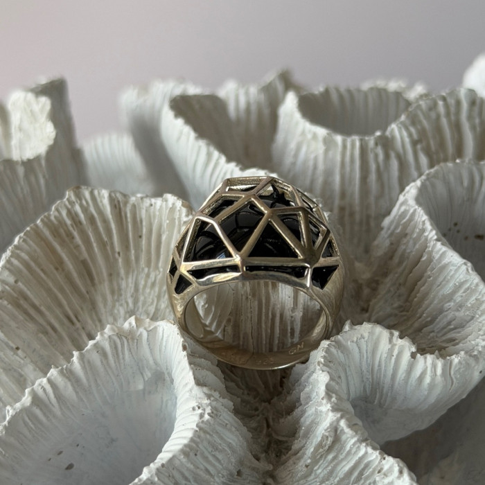 ARD Modernist 925 Sterling Silver Geometric Black Onyx Ring Size 8