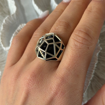 ARD Modernist 925 Sterling Silver Geometric Black Onyx Ring Size 8
