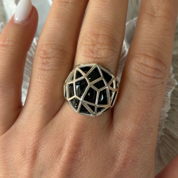 ARD Modernist 925 Sterling Silver Geometric Black Onyx Ring Size 8