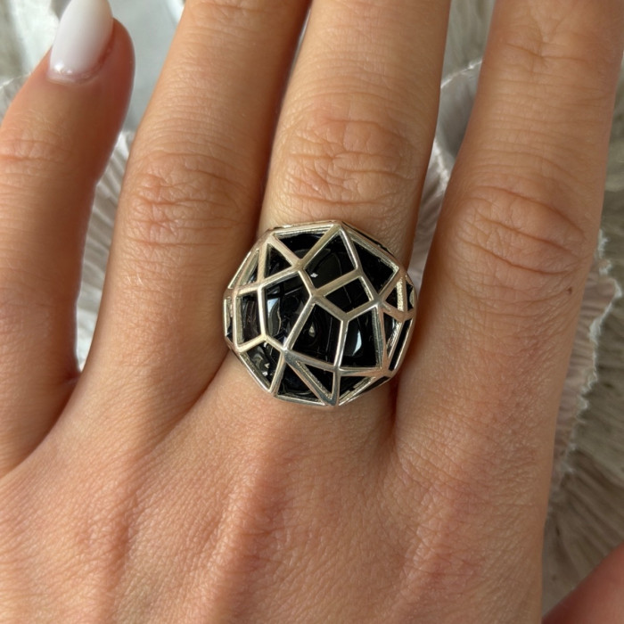 ARD Modernist 925 Sterling Silver Geometric Black Onyx Ring Size 8