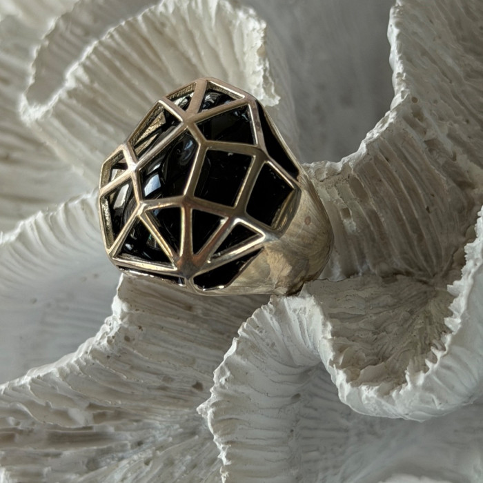 ARD Modernist 925 Sterling Silver Geometric Black Onyx Ring Size 8