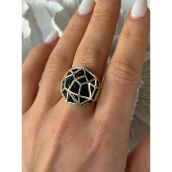 ARD Modernist 925 Sterling Silver Geometric Black Onyx Ring Size 8