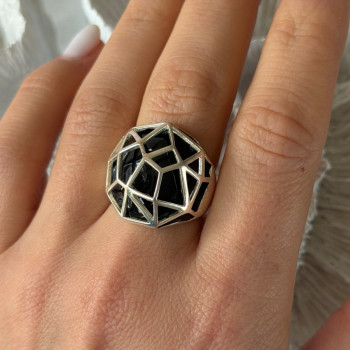 ARD Modernist 925 Sterling Silver Geometric Black Onyx Ring Size 8