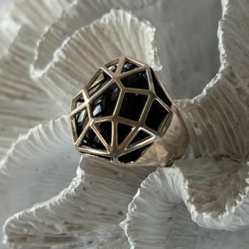ARD Modernist 925 Sterling Silver Geometric Black Onyx Ring Size 8