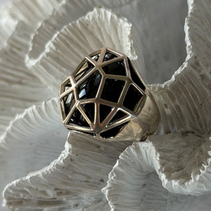 ARD Modernist 925 Sterling Silver Geometric Black Onyx Ring Size 8