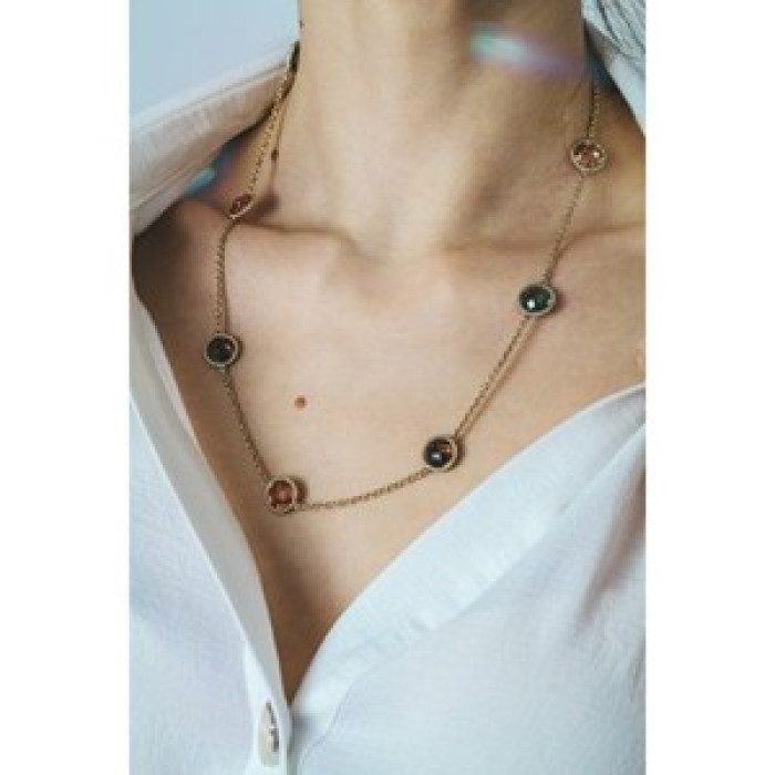 925 Sterling Silver Gold Plated Multicolor Jewelry Glass Necklace