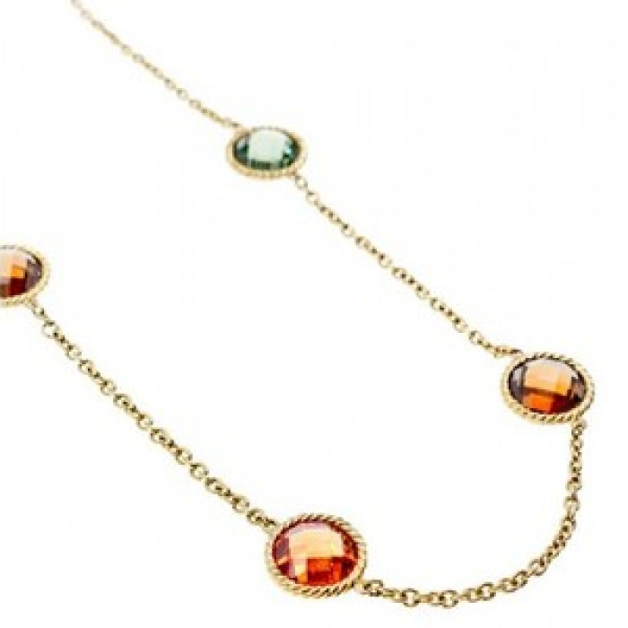 925 Sterling Silver Gold Plated Multicolor Jewelry Glass Necklace