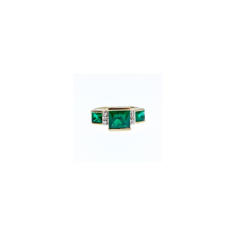 10K YELLOW GOLD EMERALD & DIAMONDS RING SIZE 5.5
